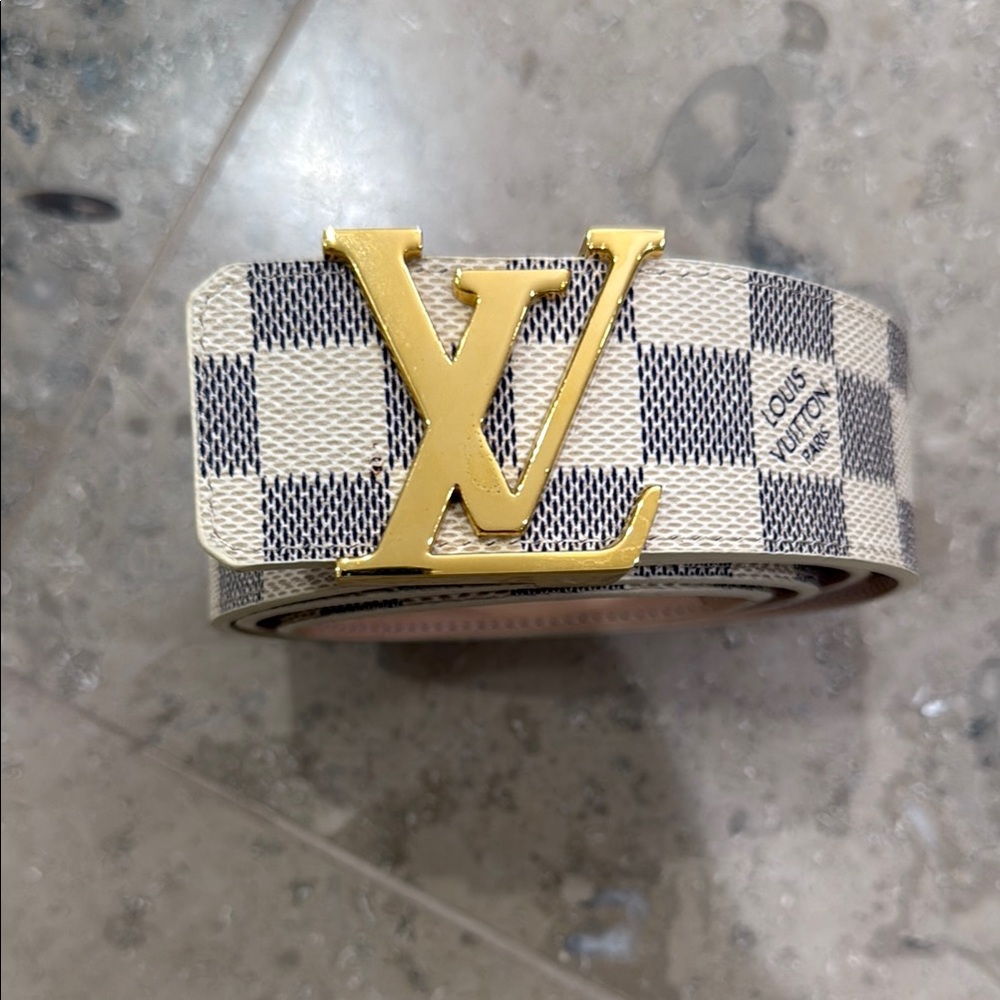 Louis Vuitton Checkered Belt - Gold and Cream
